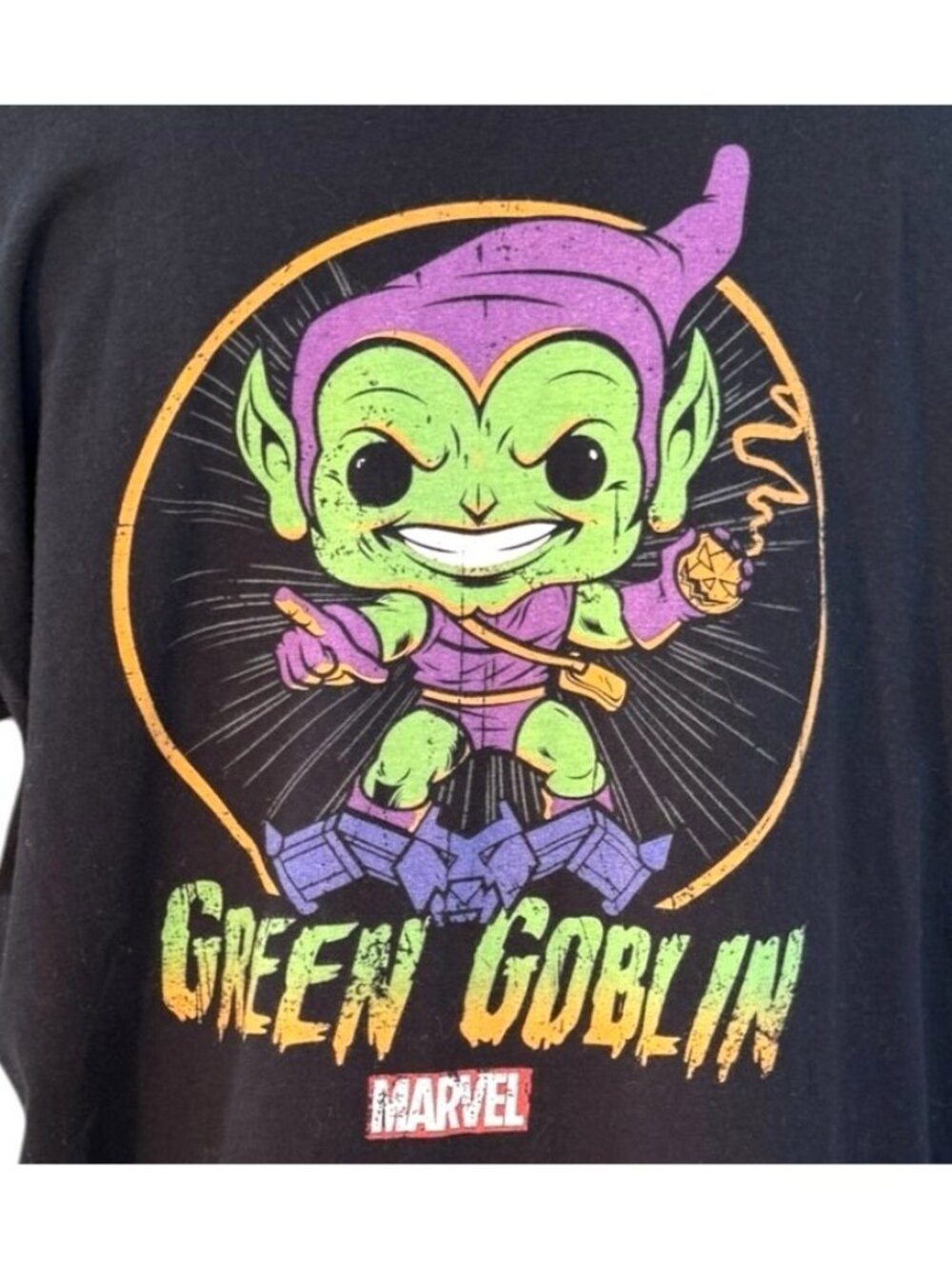 Marvel Green Goblin Funko Pop T-Shirt Size L Black Graphic Tee Cotton Comic‎